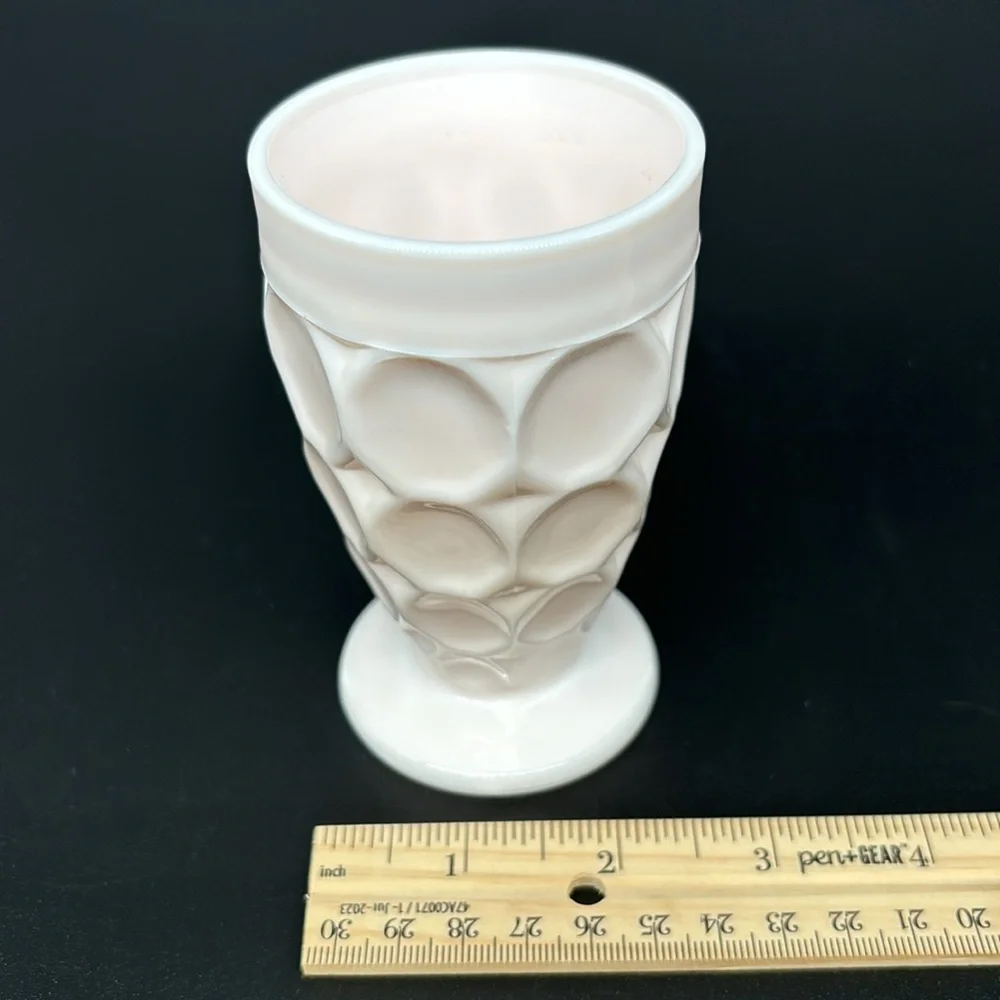 Vintage Set Of 4 Jeanette Shell Pink Milk Glass Thumbprint Juice Glasses